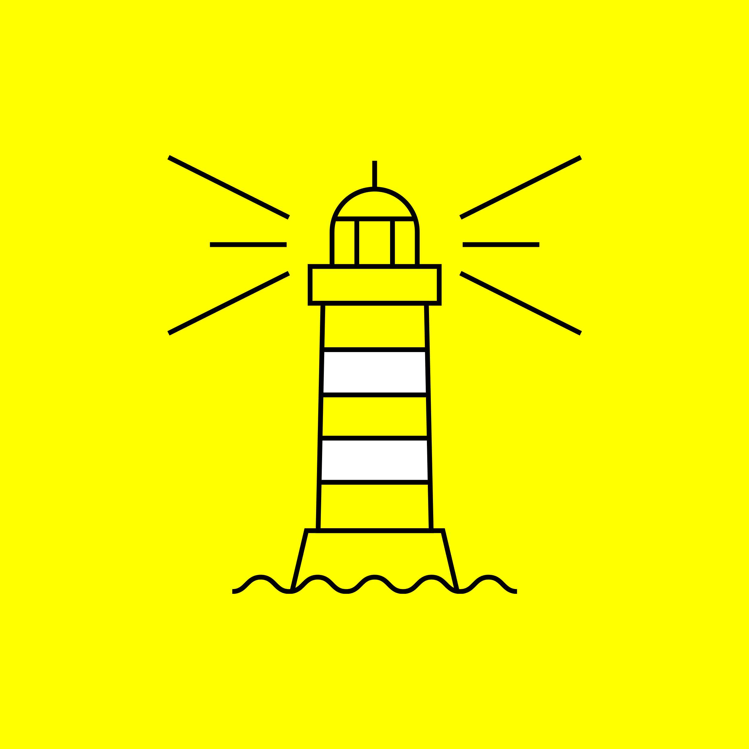 Grafische Darstellung eines Leuchtturms auf gelbem Hintergrund