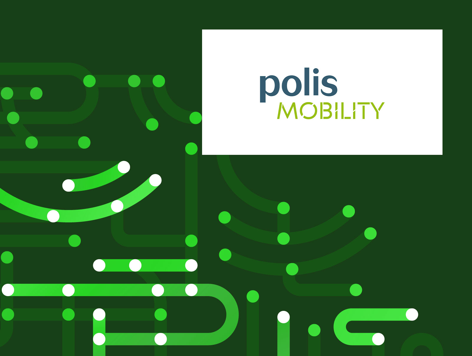 abstract graphic with green lines and polis mobility logo